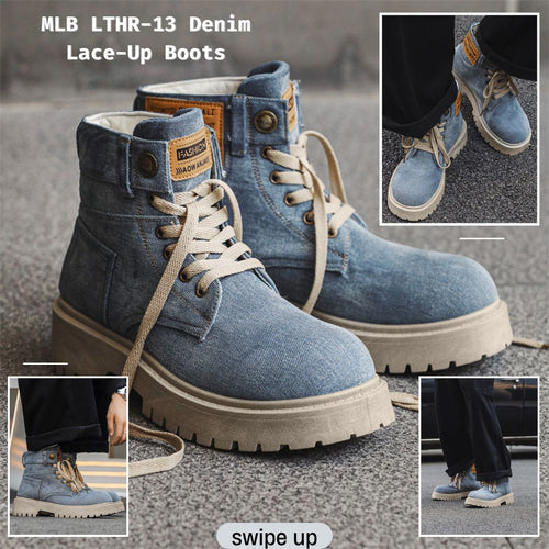 MLB LTHR-13 Denim Lace-Up Boots - Vintage Blue Denim: Classic Style with a Modern Twist