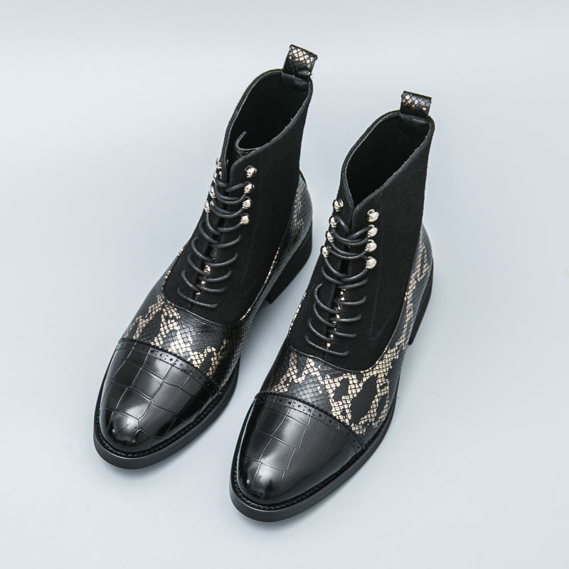 MLB LTHR-09 Patterned Lace-Up Boots