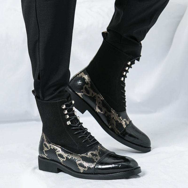 MLB LTHR-09 Patterned Lace-Up Boots