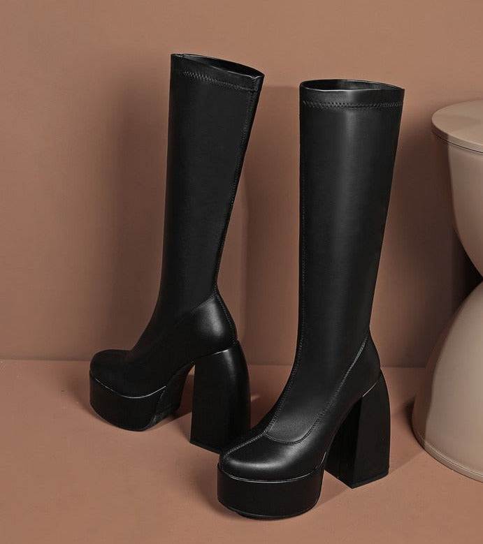DAENE Knee-High Platform Heel Boots