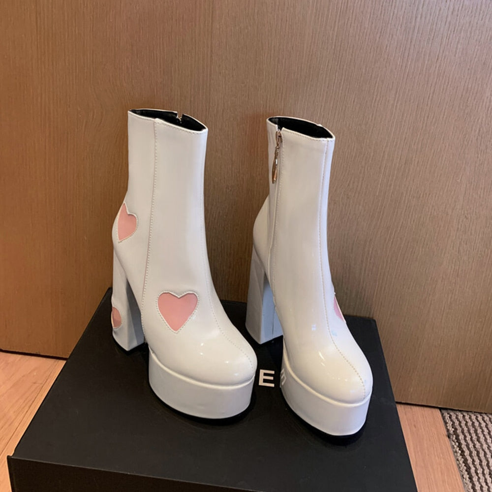 FLUER High Heel Platform Ankle Boots