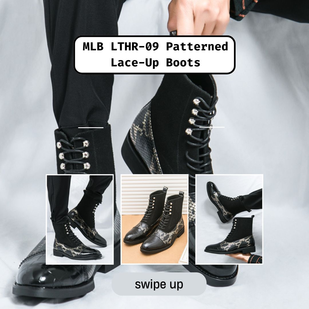 Unleash Bold Style with MLB LTHR-09 Patterned Lace-Up Boots