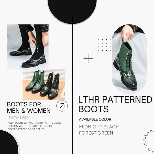 Unleash Your Urban Edge: MLB LTHR-09 Patterned Lace-Up Boots (Snake-Print Panels)