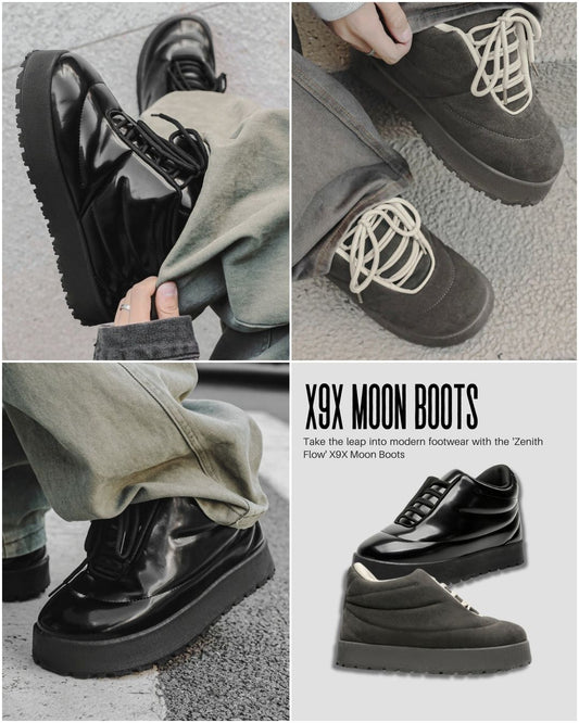 X9X Moon Boots: High-Shine Black vs Matte Charcoal – The Ultimate Futuristic Footwear Choice