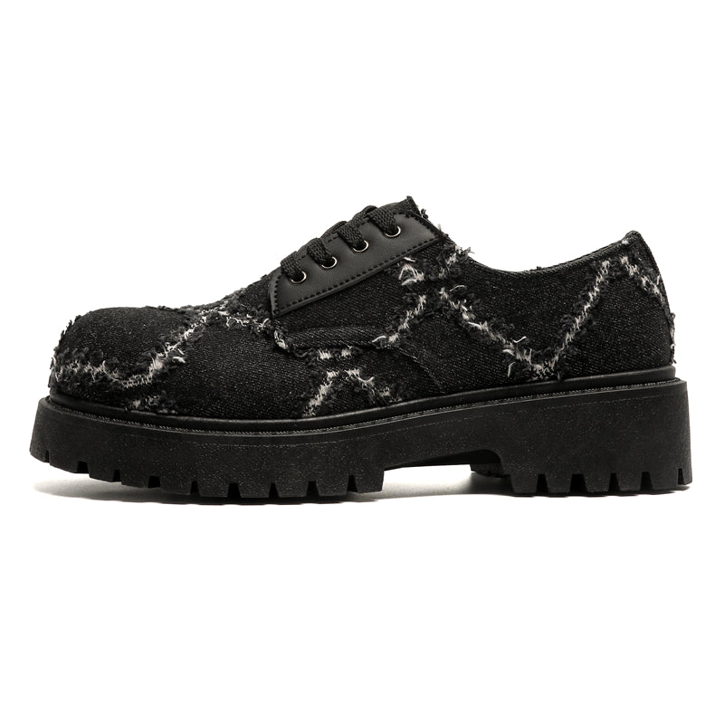 MLB LTHR-16 Distressed Denim Derby Shoes in Distressed Black Denim