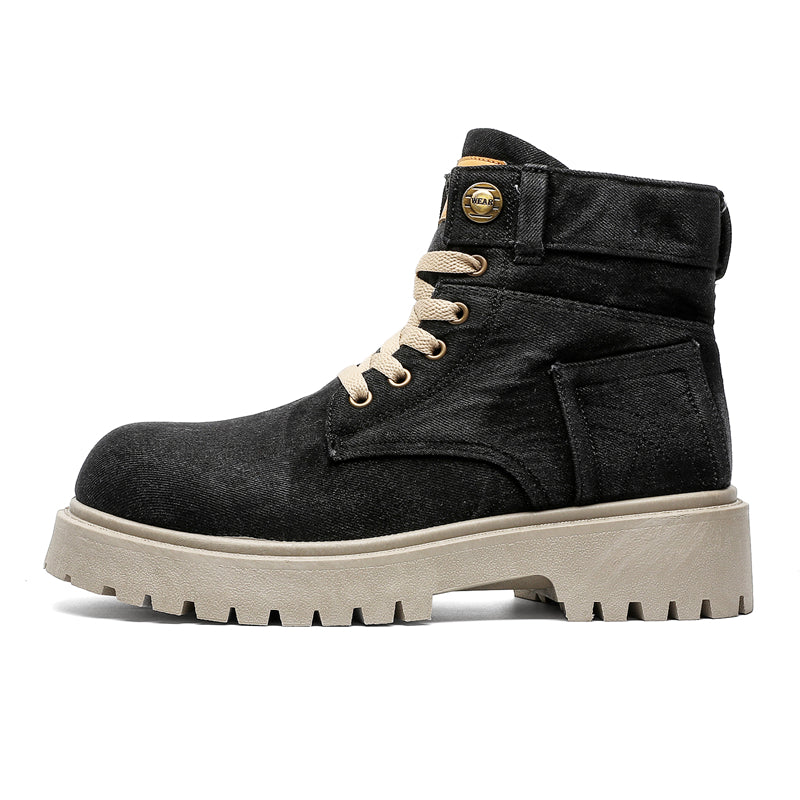 MLB LTHR-13 Denim Lace-Up Boots in Classic Black Denim