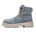 MLB LTHR-13 Denim Lace-Up Boots in Vintage Blue Denim