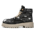 MLB LTHR-14 Distressed Denim Combat Boots in Charcoal Black Denim