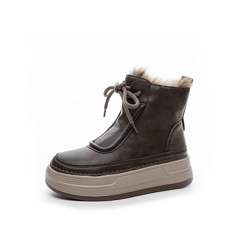 Athena Luxe Leather Winter Boots in Mocha brown