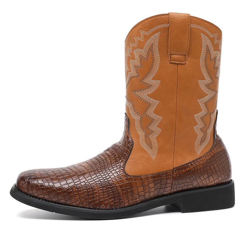 MLB LTHR-25 Embossed Western Boots in Chestnut Brown