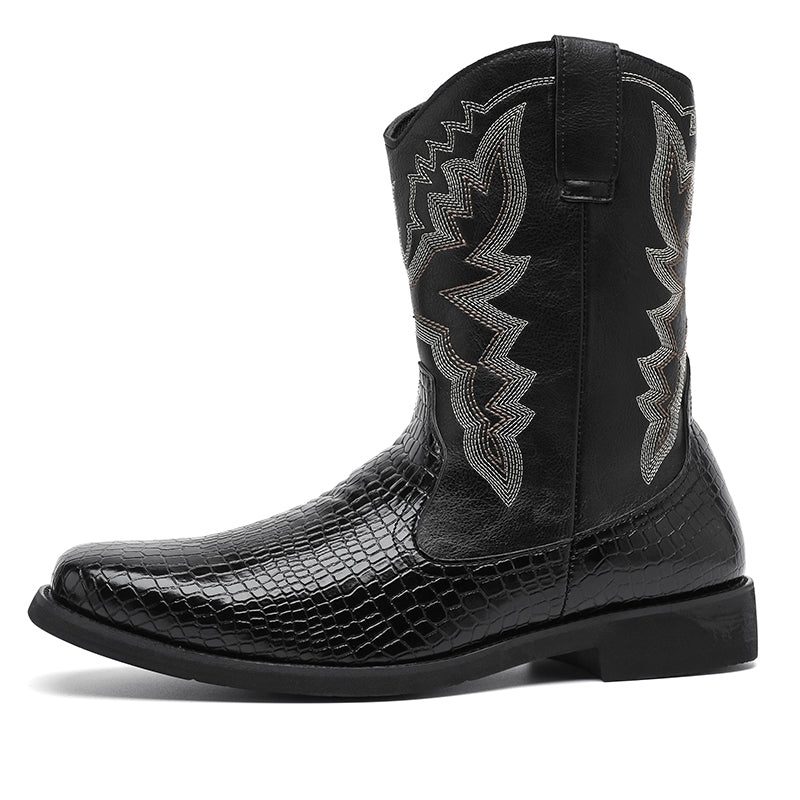 MLB LTHR-25 Embossed Western Boots in Classic Black