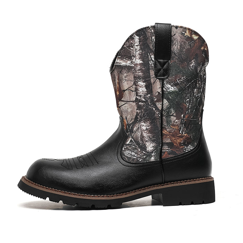 MLB LTHR-27 Camo Western Cowboy Boots in Classic Black/Multi-Toned Camo