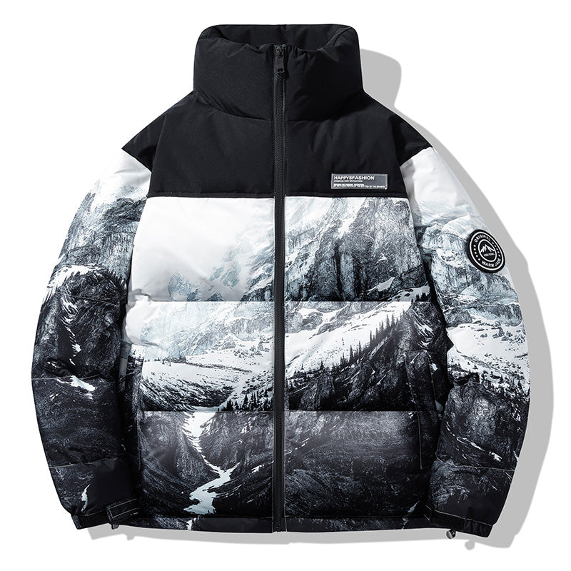 MLB Z713 Puffer Jacket in Black/White Mountain Print