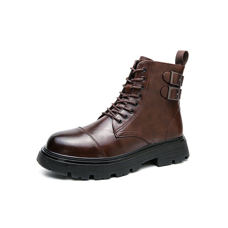 MLB LTHR-12 Square-Toe Combat Boots in Rich Brown