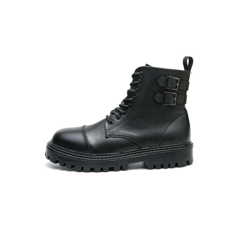 MLB LTHR-12 Square-Toe Combat Boots in Classic Black