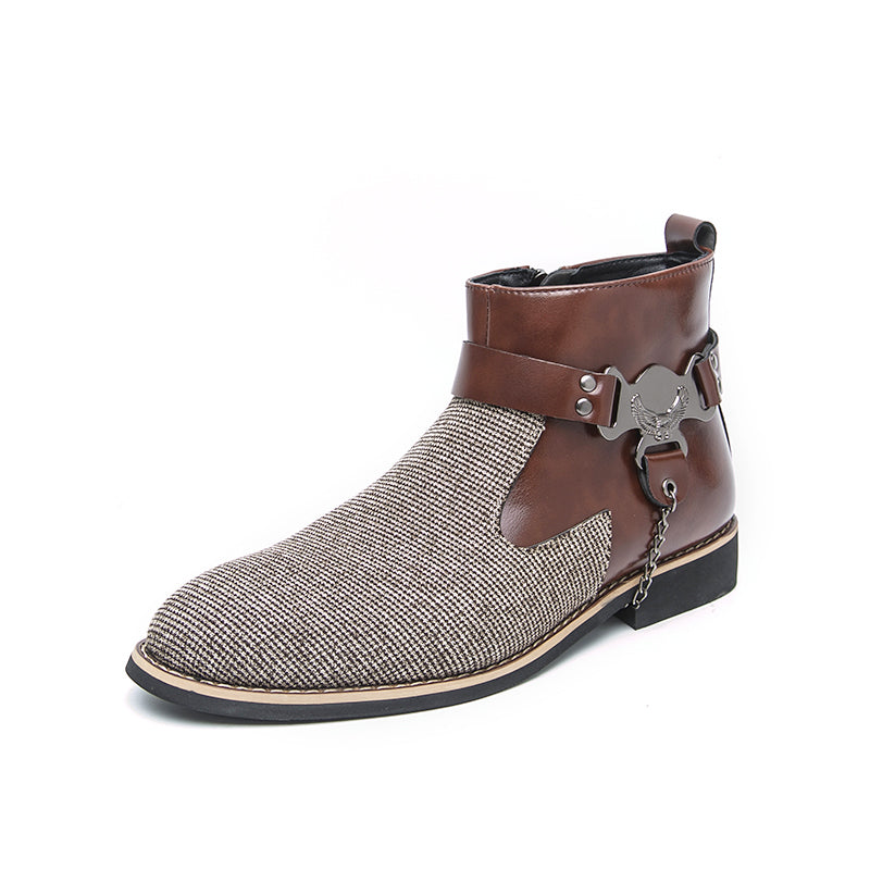 MLB LTHR-06 Ankle Boots in Brown/Beige Houndstooth