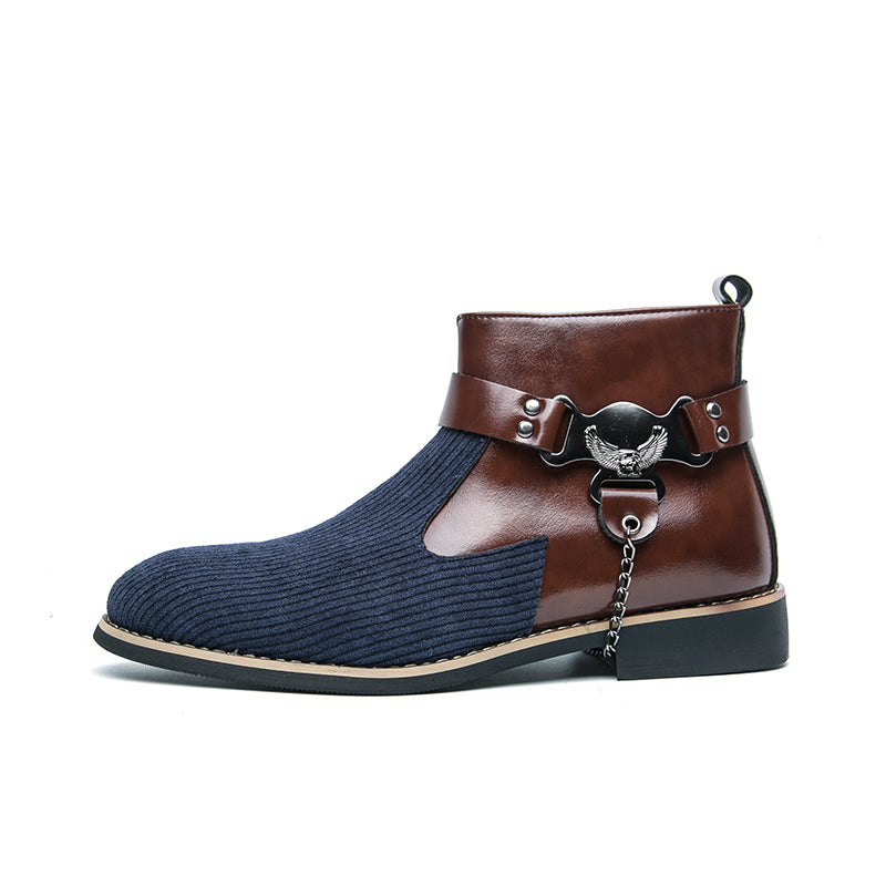 MLB LTHR-06 Ankle Boots in Brown/Navy Ribbed