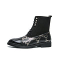 MLB LTHR-09 Patterned Lace-Up Boots in Midnight Black