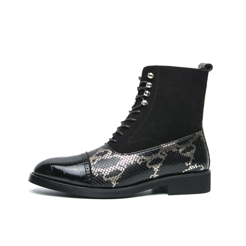 MLB LTHR-09 Patterned Lace-Up Boots in Midnight Black