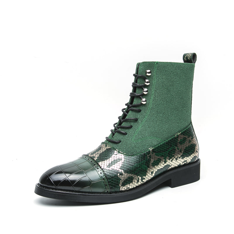 MLB LTHR-09 Patterned Lace-Up Boots in Forest Green