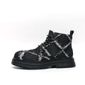 MLB LTHR-05 Textured High-Top Boots in Black Distressed Denim
