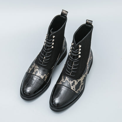 MLB LTHR-09 Patterned Lace-Up Boots