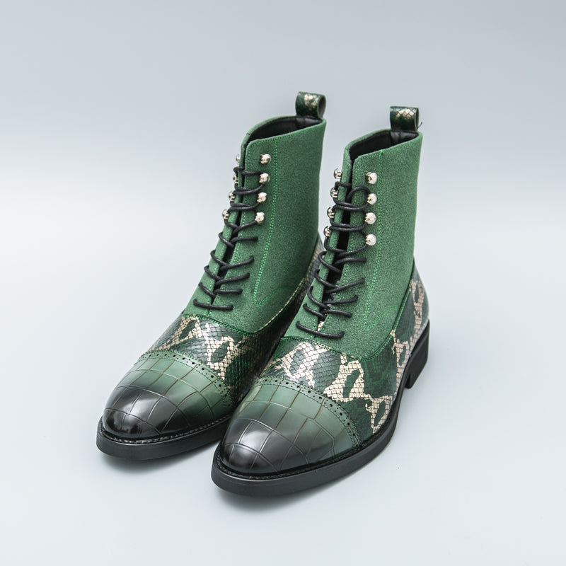 MLB LTHR-09 Patterned Lace-Up Boots