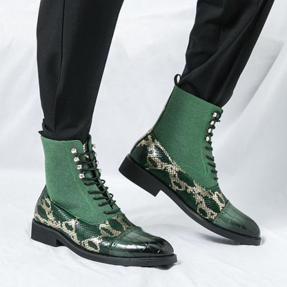 MLB LTHR-09 Patterned Lace-Up Boots