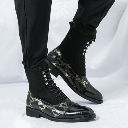 MLB LTHR-09 Patterned Lace-Up Boots