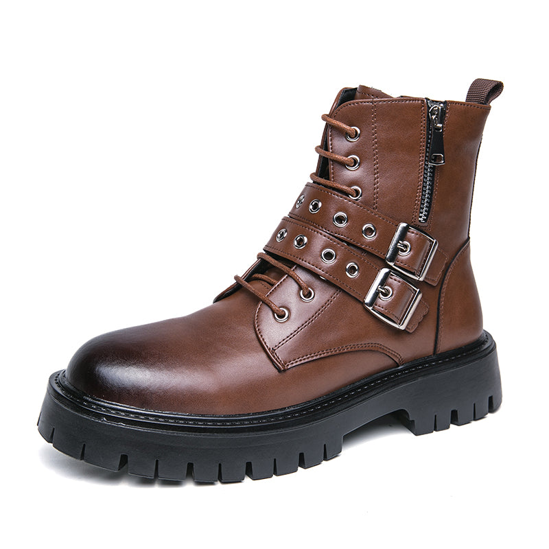 MLB LTHR-10 Dual-Buckle Combat Boots in Espresso Brown