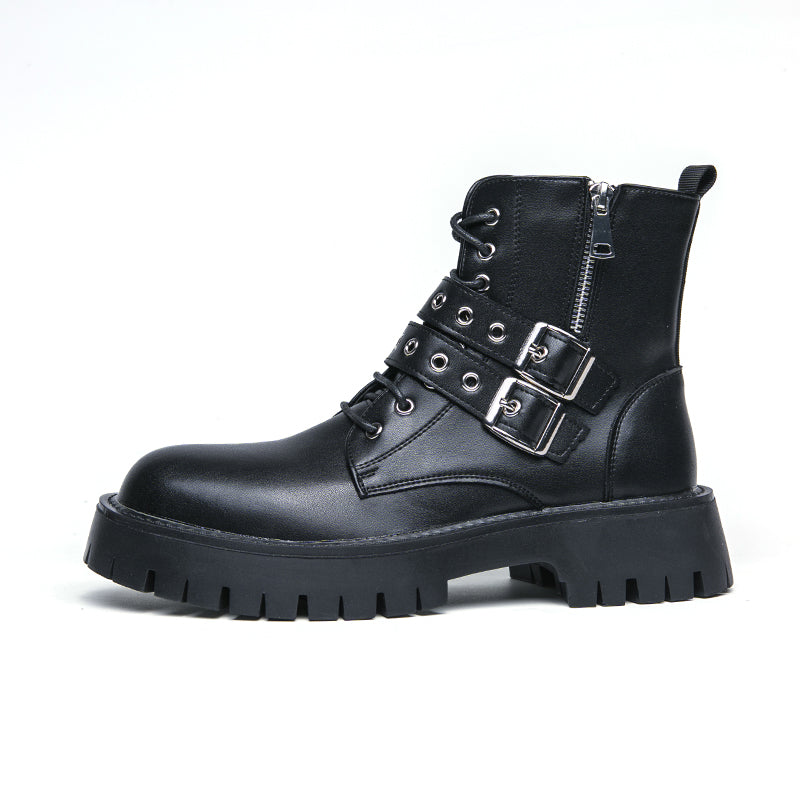 MLB LTHR-10 Dual-Buckle Combat Boots in Midnight Black