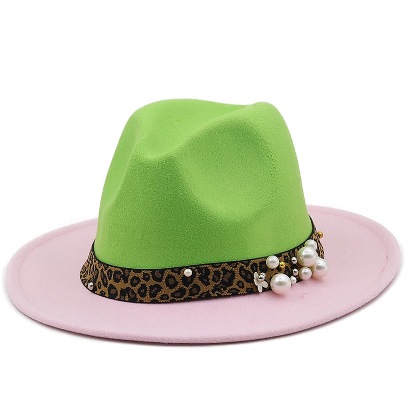 MAZIE Fedora Hat in Green/Pink