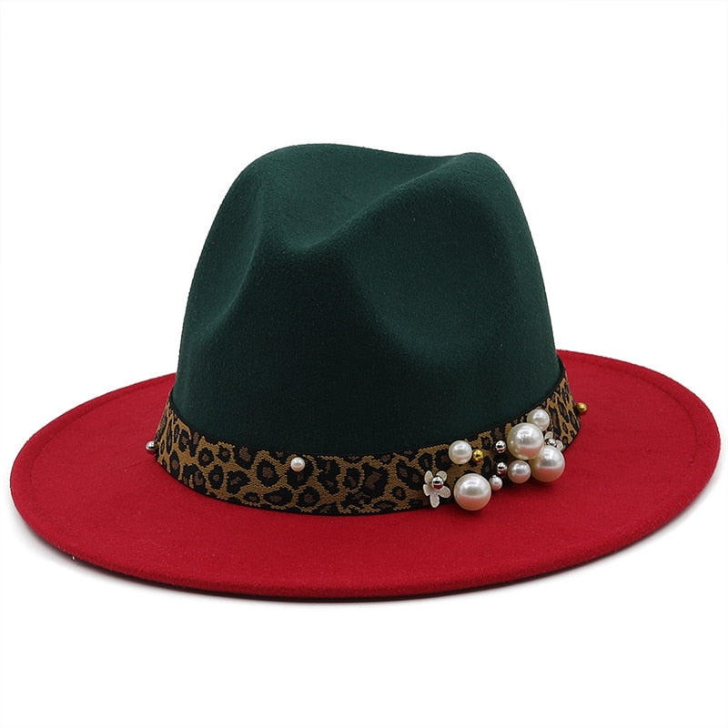 MAZIE Fedora Hat in Green/Red
