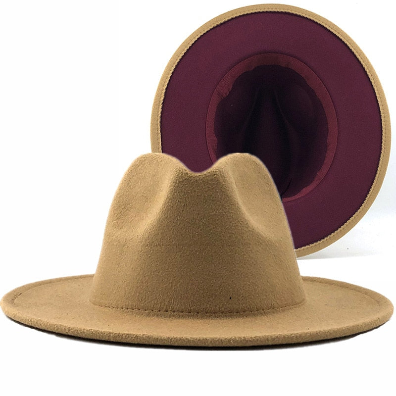ADELINE Fedora Hat in Beige/Wine Red