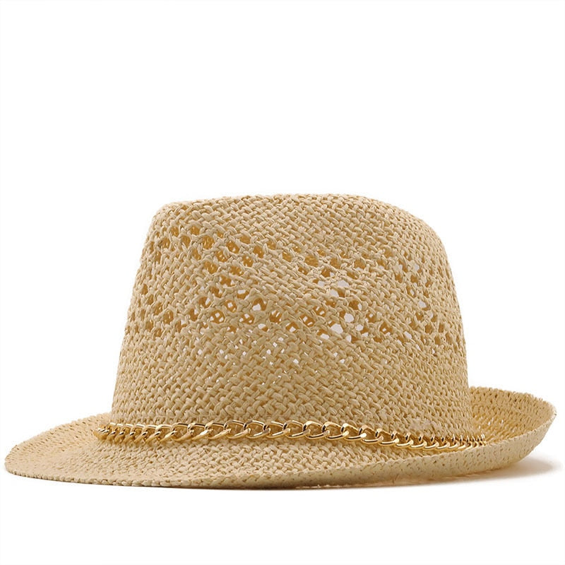 LAUNA Straw Trilby Hat in Beige