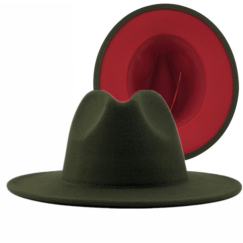 ADELINE Fedora Hat in Army Green/Red