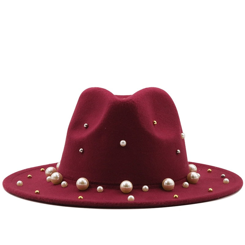 DAELYN Pearl Hat in Wine Red
