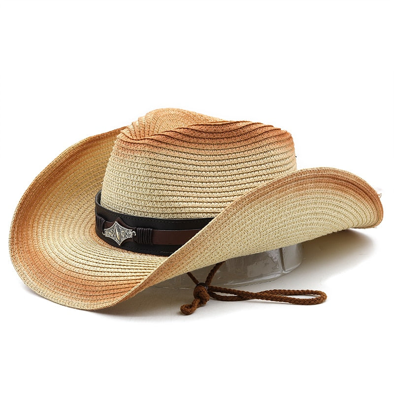 STEFAN Men's Straw Cowboy Hat in Beige/Khaki
