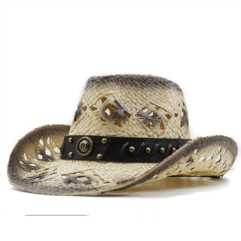 HUGO Men's Straw Cowboy Hat in Beige/Black
