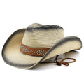 OFFA Men's Straw Cowboy Hat in Beige/Black