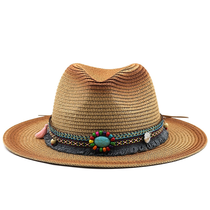 REBECCA Panama Hat in Khaki/Caramel