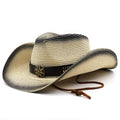 GEZA Men's Straw Cowboy Hat in Beige/Black