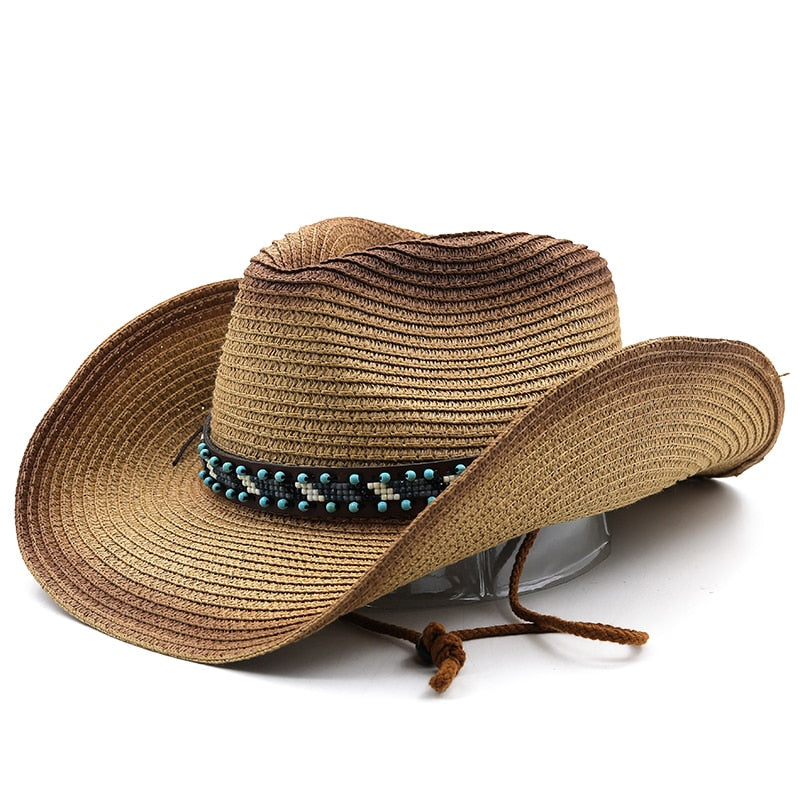 SARGON Men's Straw Cowboy Hat in Khaki/Brown