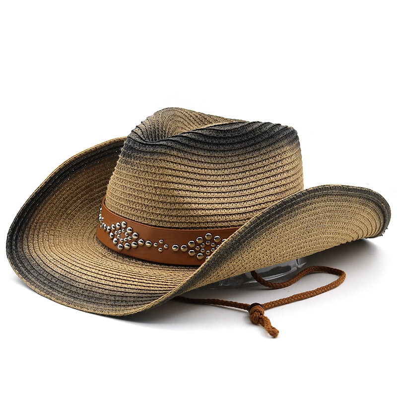 OFFA Men's Straw Cowboy Hat in Khaki/Black