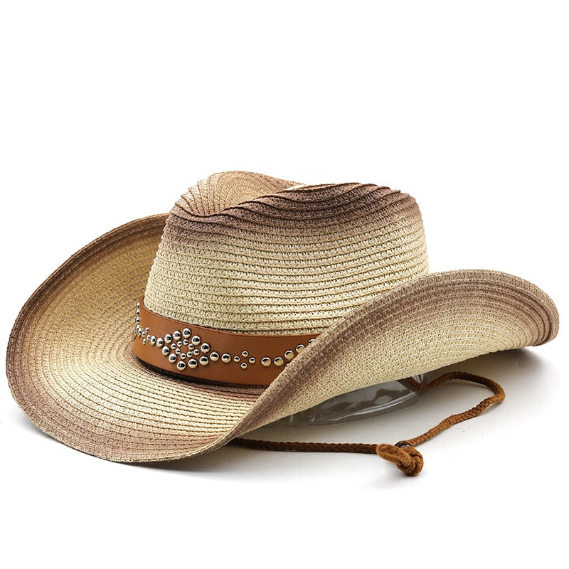 OFFA Men's Straw Cowboy Hat in Beige/Brown