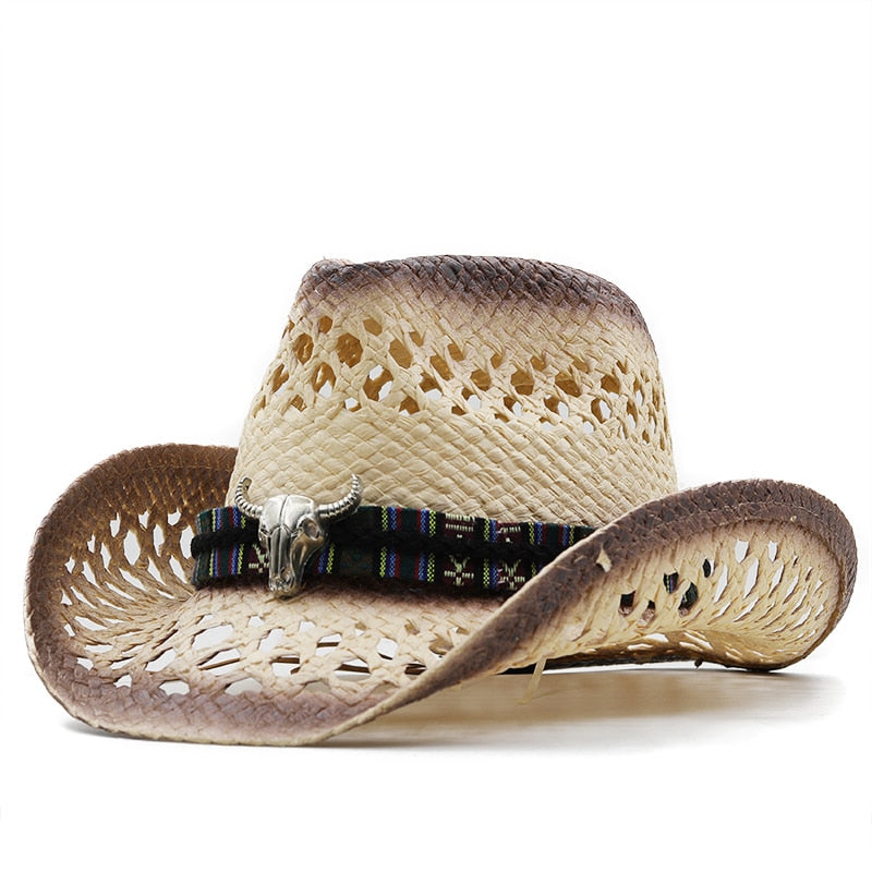 MALCOLM Men's Straw Cowboy Hat in Beige/Brown