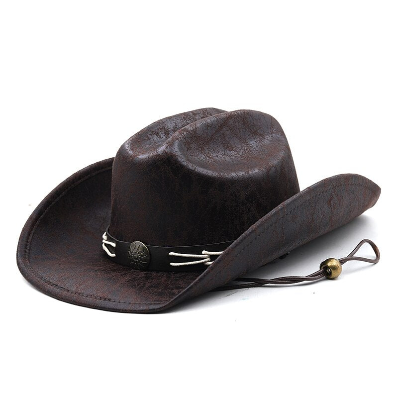 CARLOMAN Men's Leather Cowboy Hat