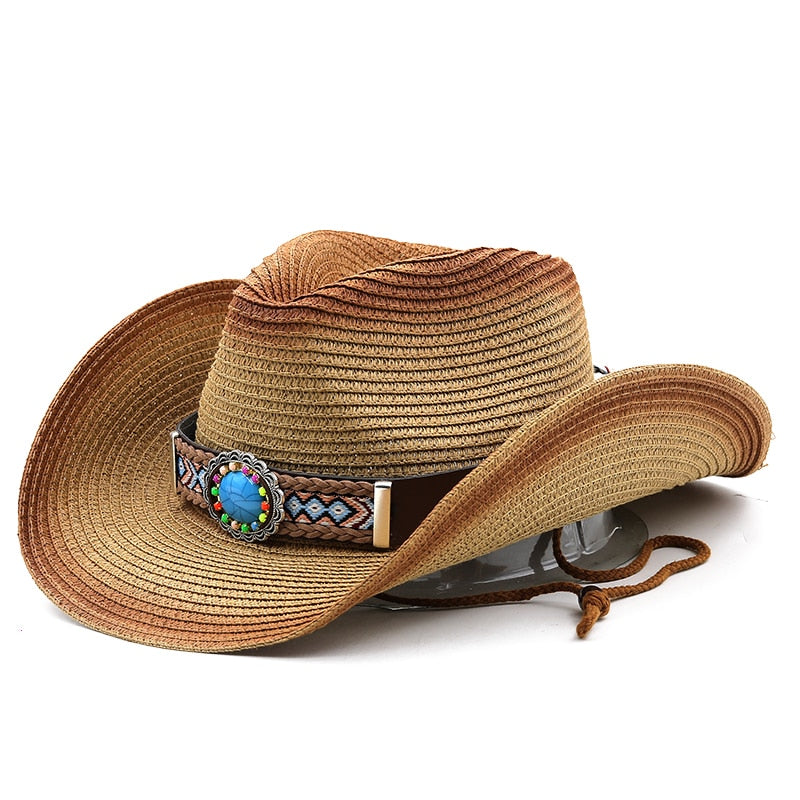 GILGAMESH Men's Straw Cowboy Hat in Khaki/Caramel