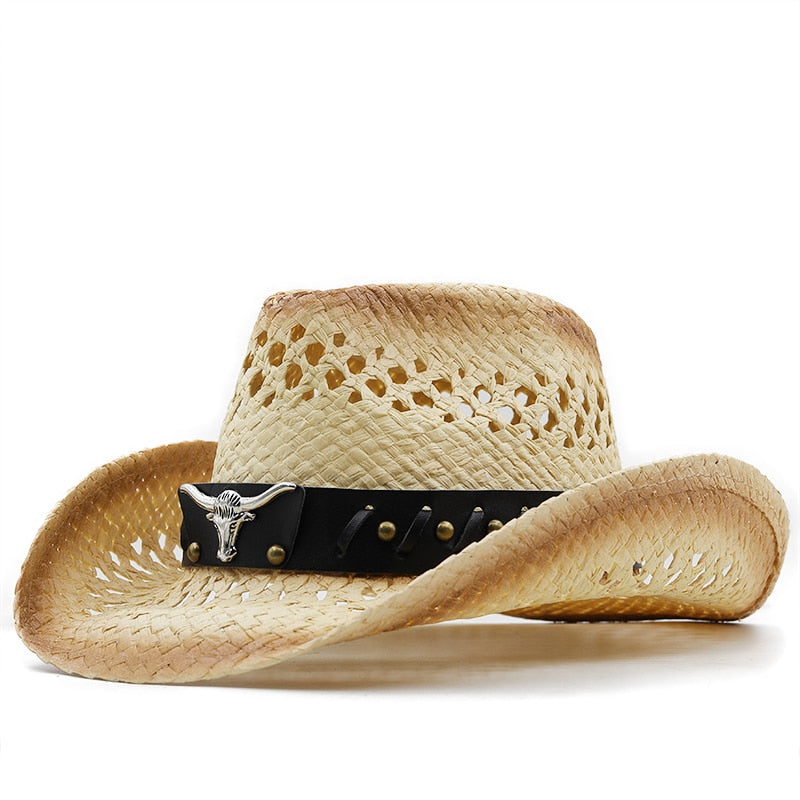 CANUTE Men's Straw Cowboy Hat in Beige/Khaki
