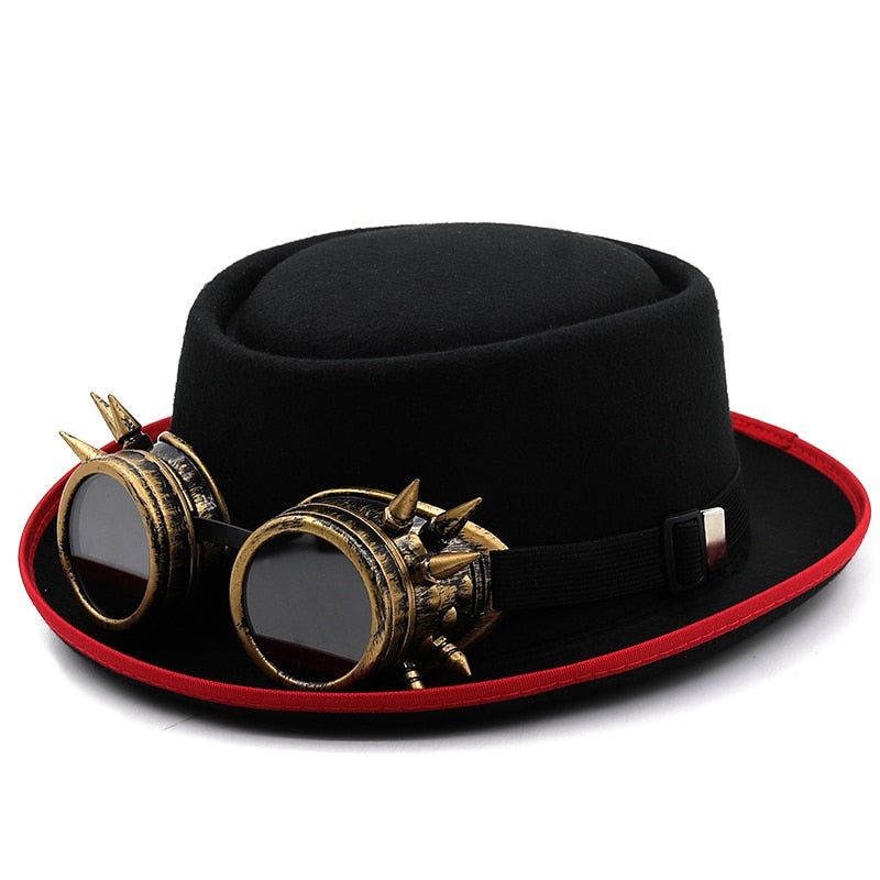 ROBERT Men's Steampunk Pork Pie Hat with Goggles
